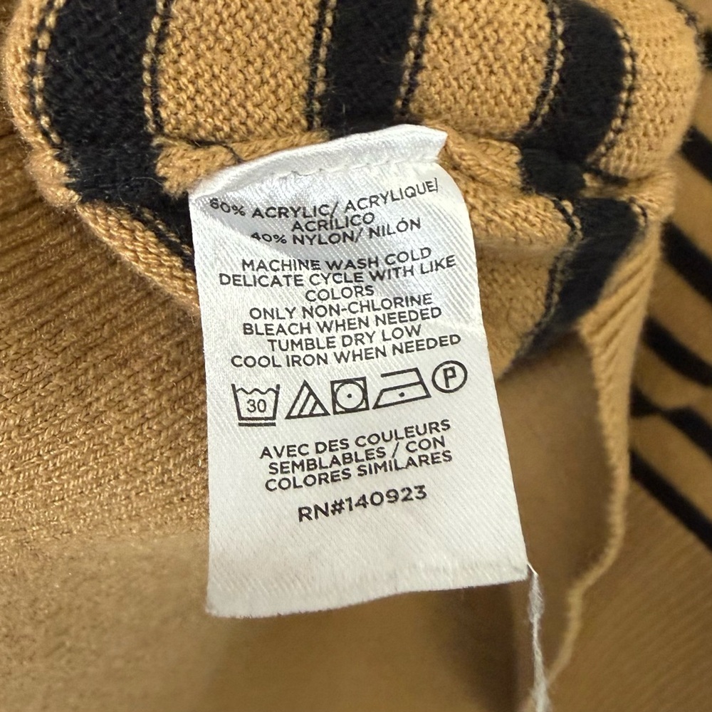 Loft Sweater Womens Large Black Tan Stripe Crewneck Thin Knit - Picture 4 of 6